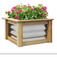 Outsunny Hochbeet aus Metall, Blumenkasten Pflanzkasten mit Holzrahmen, Gemüsebeet,