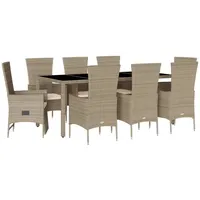 VidaXL 9-tlg. Garten-Essgruppe mit Kissen Beige Poly Rattan