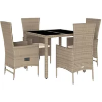 VidaXL 5-tlg. Garten-Essgruppe mit Kissen Beige Poly Rattan