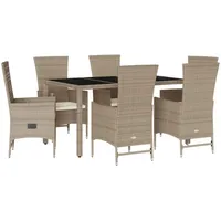 VidaXL 7-tlg. Garten-Essgruppe mit Kissen Beige Poly Rattan