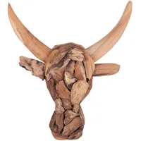 Beliani Wandfigur Stier BULL HEAD Holz 34 cm Braun
