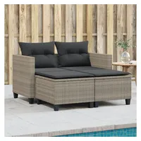 VidaXL Gartensofa 2-Sitzer mit Hockern Hellgrau Poly Rattan