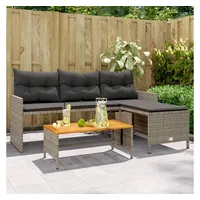 VidaXL Gartensofa in L-Form mit Tisch und Kissen Grau