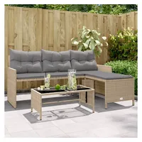 VidaXL Gartensofa in L-Form mit Tisch und Kissen Beige