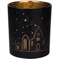 Räder Teelichthalter Lichtstadt Glas Schwarz-Gold