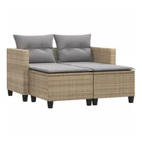 VidaXL Gartensofa 2-Sitzer mit Hockern Beige Poly Rattan