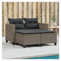 VidaXL Gartensofa 2-Sitzer mit Hockern Grau Poly Rattan
