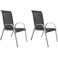 Mojawo 2xOutdoorstuhl Gartenstuhl Stapelstuhl Metall Silber Textilen Schwarz