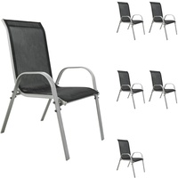 Mojawo 6xOutdoorstuhl Gartenstuhl Stapelstuhl Metall Silber Textilen Schwarz