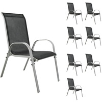 Mojawo 8xOutdoorstuhl Gartenstuhl Stapelstuhl Metall Silber Textilen Schwarz