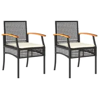 VidaXL Gartenstühle mit Kissen 2 Stk. Schwarz Poly Rattan
