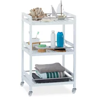 Relaxdays Servierwagen Bambus, 3 Ablagen, 360° drehbare Rollen, Edelstahl-Stangen,