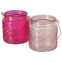 Boltze 2er-Set: Windlichter "Aloha" in Pink - (H)11 cm