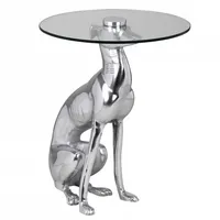 KADIMA DESIGN Windhund Skulptur Deko Beistelltisch, Aluminium/Glas - Handgefertigt,
