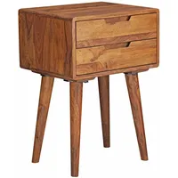 KADIMA DESIGN Massivholz Nachtkästchen im Landhaus-Stil, Sheesham, 2 Schubladen