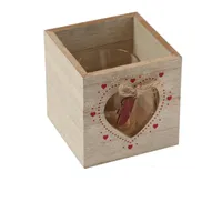 MARELIDA Teelichthalter Handschuh Herz Motiv Windlicht Holz Glaseinsatz H: