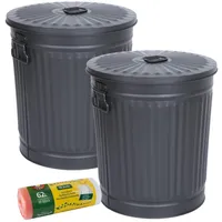 H&D Manufaktur Jinfa 2er-Set Retrodesign Mülleimer mit Griffen und