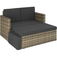 Tectake tectake® Rattan Lounge, 2-Sitzer, UV-beständig, Hocker mit klappbarer