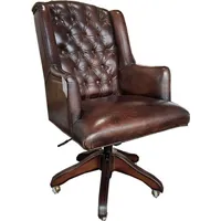 Casa Padrino Luxus Echtleder Chefsessel Büro Stuhl Dunkelbraun Drehstuhl