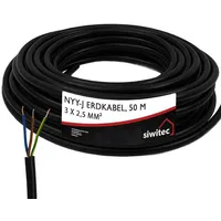Siwitec NYY-Kabel, NYY-J 3x2,5 mm2, 50 m, Erdkabel, Installationskabel,