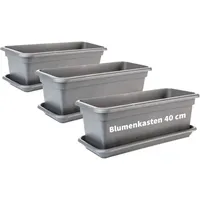 Centi Balkon Blumenkasten Set 40cm, 3er-Pack, mit Untersetzer, Kunststoff,