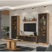 Küchen-Preisbombe Wohnwand Stilo 270 cm Wohnzimmer Landhaus Grau Eiche