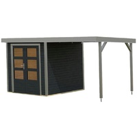 Karibu Gartenhaus 19mm Hybrid ModernX anthrazit/staubgrau Anbaudach und Boden,