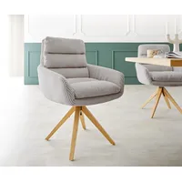 DeLife Esszimmerstuhl Abelia-Flex mit Armlehnen Cord Silbergrau Holzgestell kantig