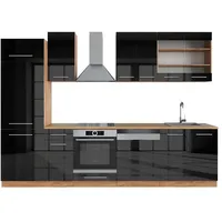 Vicco Küchenzeile Fame-Line 300 cm Anthrazit Hochglanz/Goldkraft Eiche