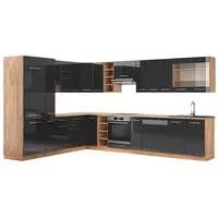 Vicco Eckküche Anthrazit Hochglanz/Goldkraft Eiche Wotan, L-Form,L-Form, 257x82x60 cm