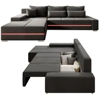 Juskys Sofa Davos mit Schlaffunktion, Bettkasten, Samt & LEDs