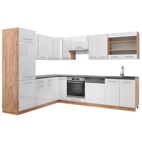 Vicco Winkelküche Fame-Line L-Form 227 cm Weiß Hochglanz/Eiche