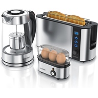Arendo Frühstücks-Set in Edelstahl Optik - Wasserkocher, Toaster und