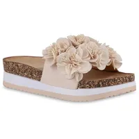 Stiefelparadies Damen Pantoletten in Beige,