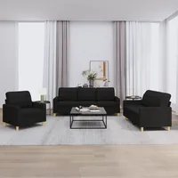 VidaXL 3-tlg. Sofagarnitur mit Kissen Schwarz Stoff
