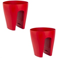 ENGELLAND® ENGELLAND 2 x Blumentopf für Balkon-Geländer, Farbe: Rot,