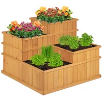 Relaxdays Hochbeet, gestuft, 4 Pflanzkästen, Garten, Balkon, Terrasse; Pflanzbeet