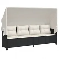 VidaXL Sonnenliege mit Dach und Kissen Schwarz Poly Rattan