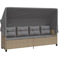 VidaXL Sonnenliege mit Dach und Kissen Beige Poly Rattan