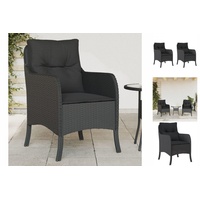VidaXL Gartenstühle mit Kissen 2 Stk. Schwarz Poly Rattan