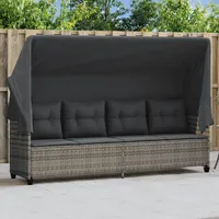 VidaXL Sonnenliege mit Dach und Kissen Grau Poly Rattan