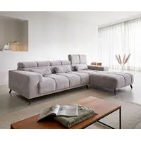 DeLife Ecksofa Ordino Cord Silbergrau Ottomane rechts Relaxfunktion