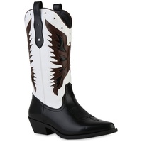 VAN HILL Damen Cowboystiefel in Schwarz Weiss