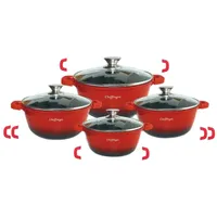 Cheffinger 8 tlg Kochtopf Set Topf Induktion 20-24-28-32cm rot