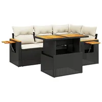 VidaXL 5-tlg. Garten-Sofagarnitur mit Kissen Schwarz Poly Rattan