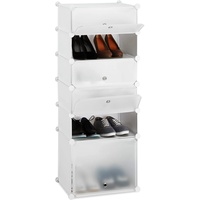 Relaxdays Schuhregal Kunststoff, Regalsystem 6 Fächer, Steckregal mit Türen,