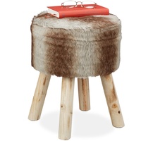 Relaxdays Fellhocker, Deko Hocker Kunstfell, Sitzhocker mit Holzbeinen, rund,