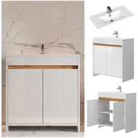 Vicco Badmöbel-Set Lemgo Weiß Hochglanz, 2 Teile, Unterschrank 80