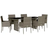 VidaXL 7-tlg. Garten-Essgruppe mit Kissen Grau Poly Rattan