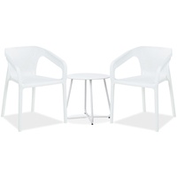 Homestyle4u Gartenmöbel-Set Weiß, Kunststoff, Metall, Gartenmöbel Set 3-tlg in
